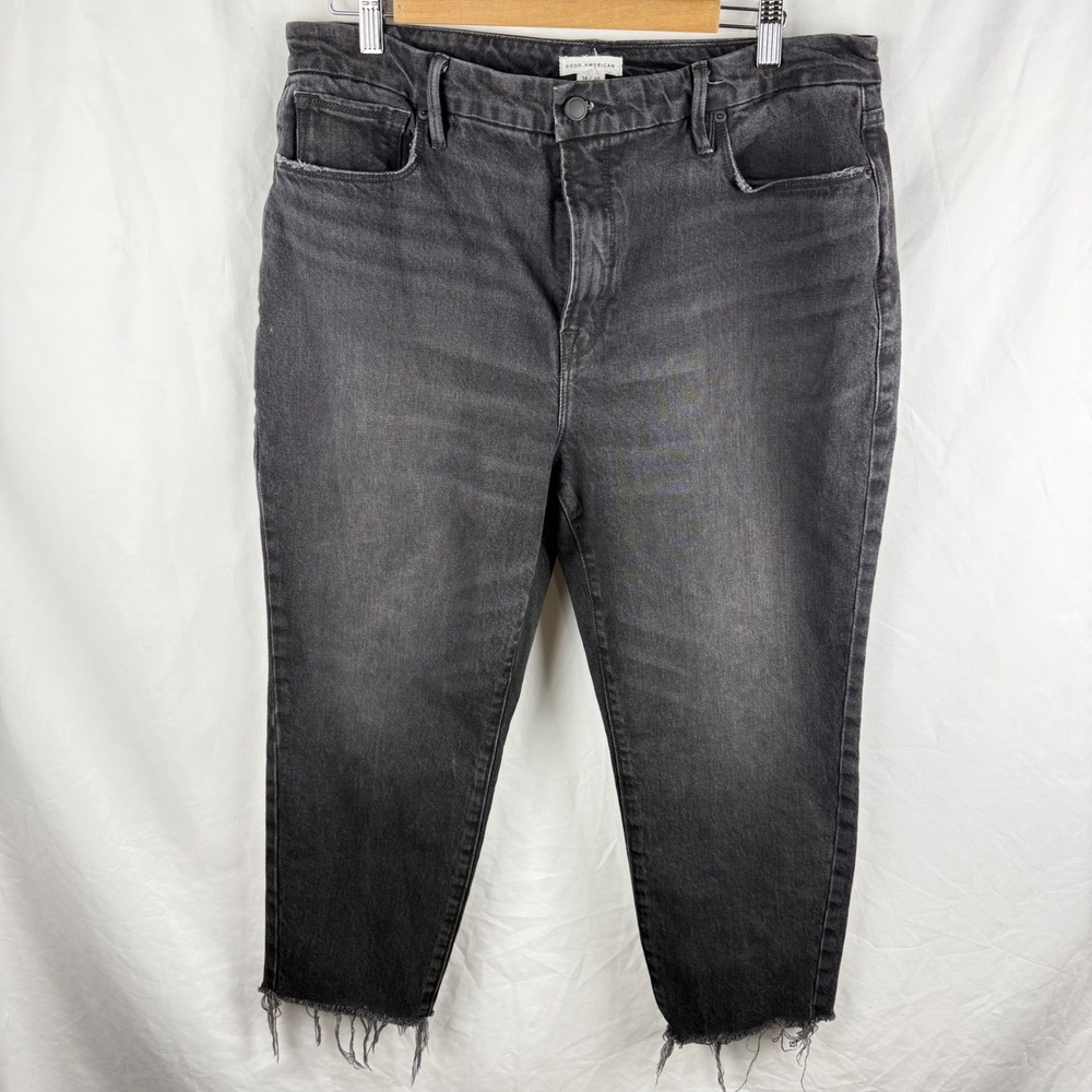 NEW‎ Good American Black Cropped Straight Leg Jeans 14 NWOT Minimalist Capsule
